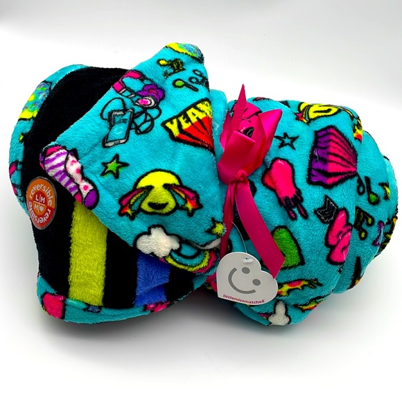 NWT Reversible Plush Throw Blanket Blue Black Stripe Print - Little Miss Matched - Picture 1 of 8